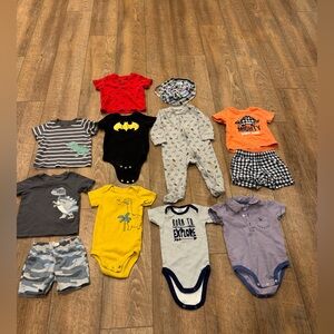 Bundle of Baby Boys Clothes - Size 9M - Onesies, Shorts, Sleeper, Hat
